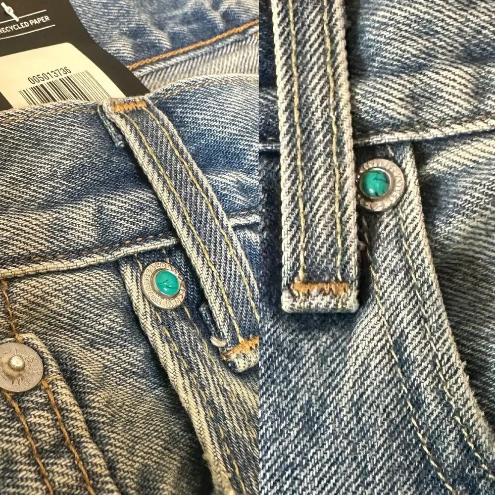 Levi's Selvedge 501 Blue Jean Turquoise Rivet Distressed Mens 40 x 32 Straight
